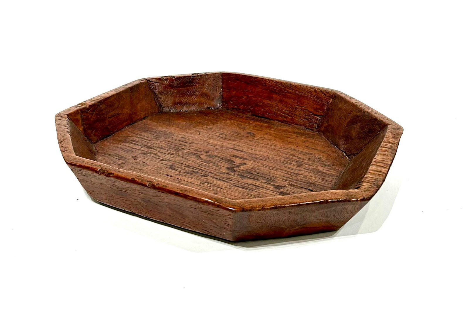 Octagonal Tray Carved from One Solid Element of Teak Hardwood