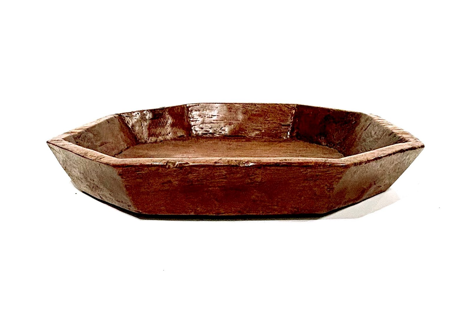 Octagonal Tray Carved from One Solid Element of Teak Hardwood