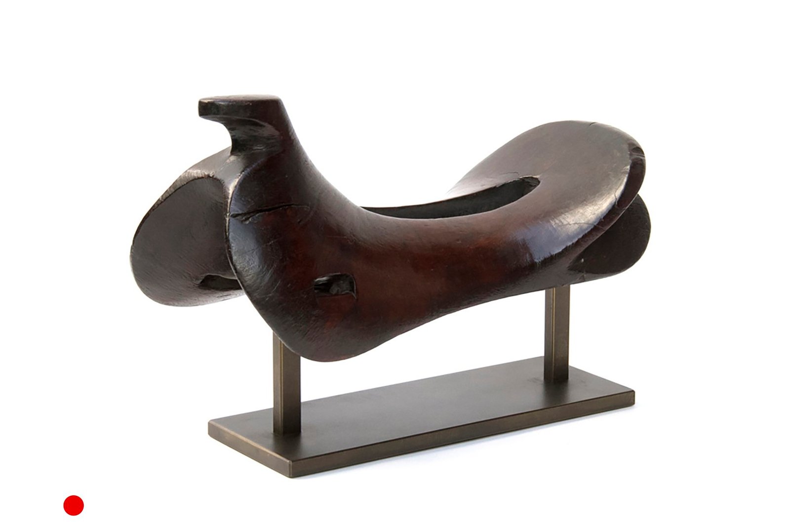 Antique Hardwood Saddle Mounted on Bronze Display Stand