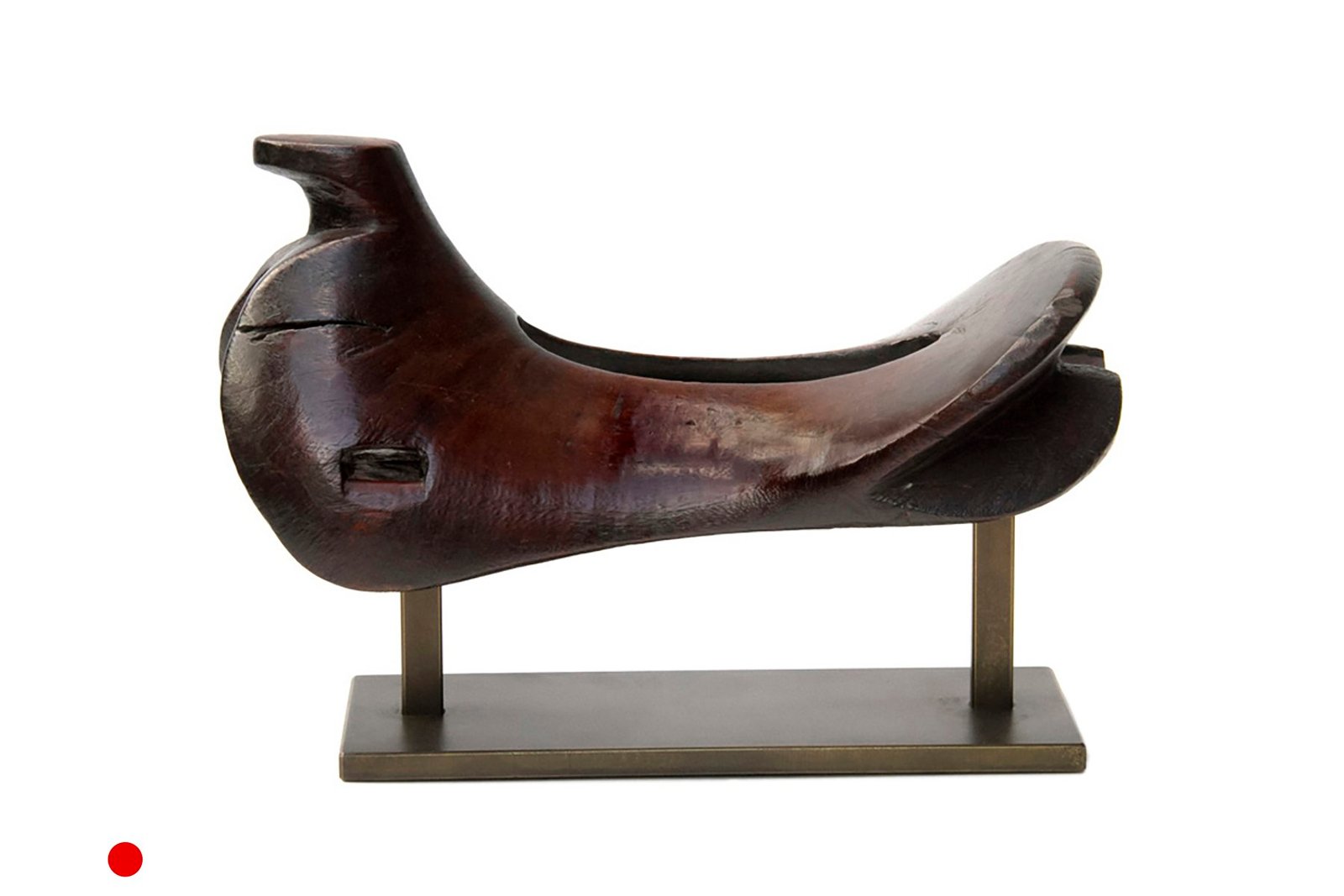 Antique Hardwood Saddle Mounted on Bronze Display Stand