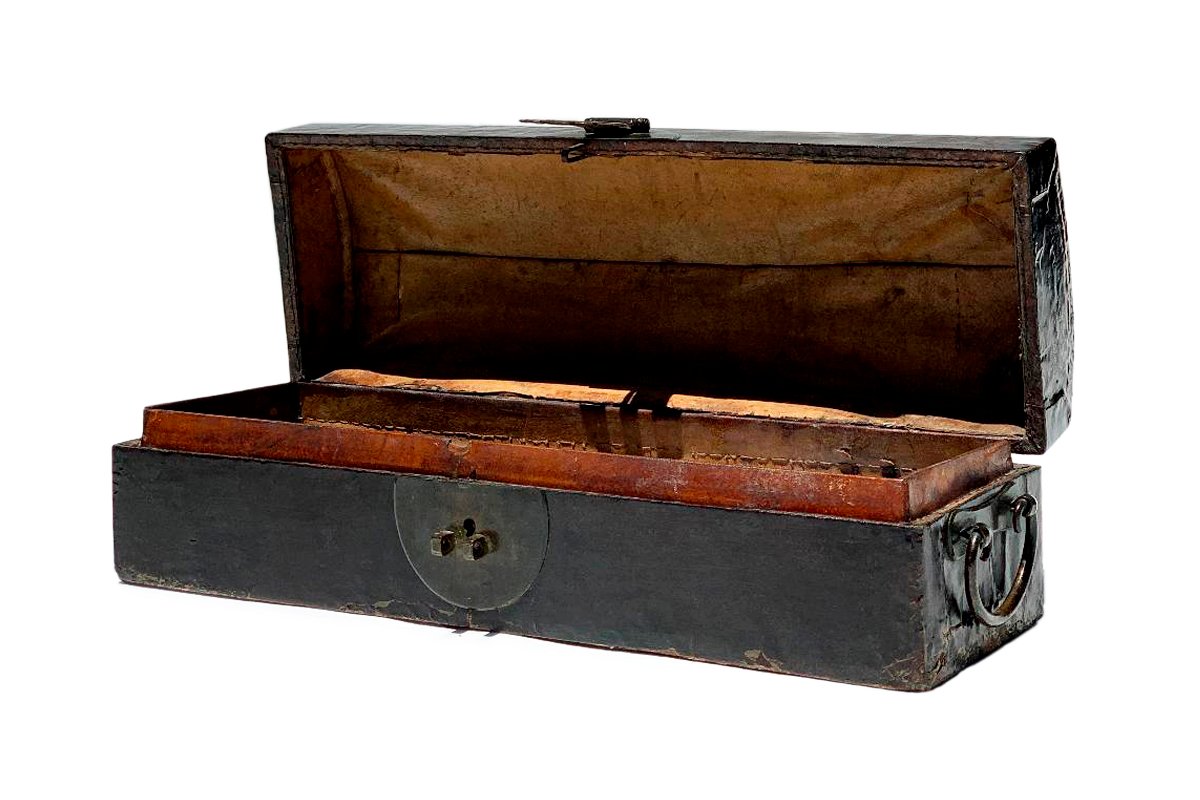 Antique Chinese Lacquer Box With Brass Details