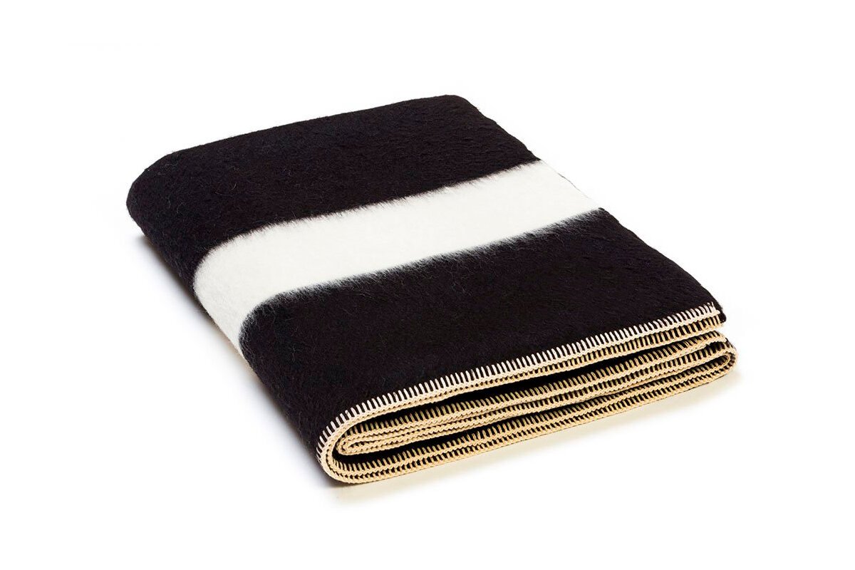 The Siempre Recycled Blanket, Black with Ivory Stripe