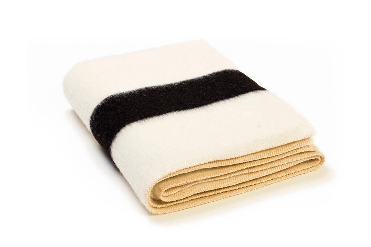 The Siempre Recycled Blanket, Ivory with Black Stripe
