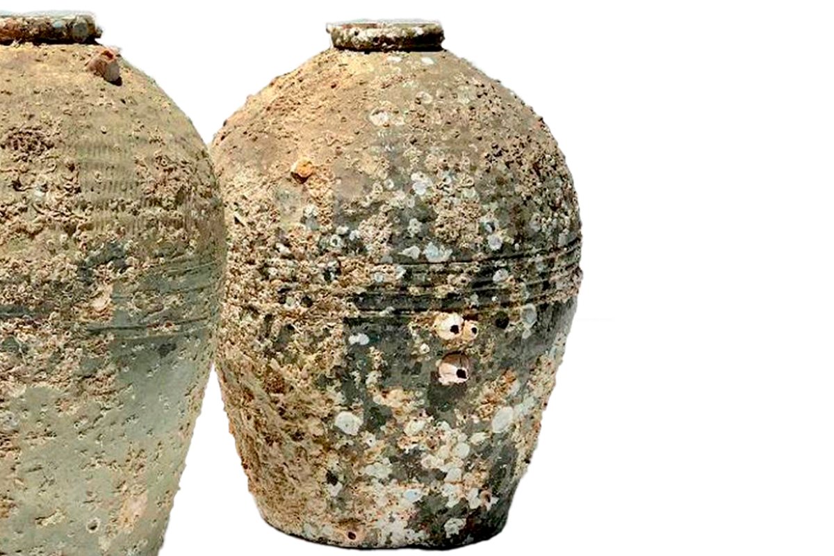 Large Antique Storage Jars with Marine Adhesions