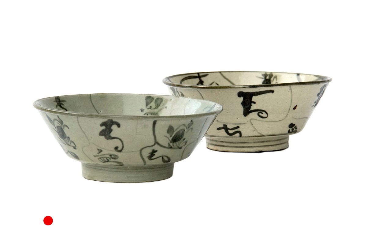 Antique Bowls with Concentric Spiral Motifs
